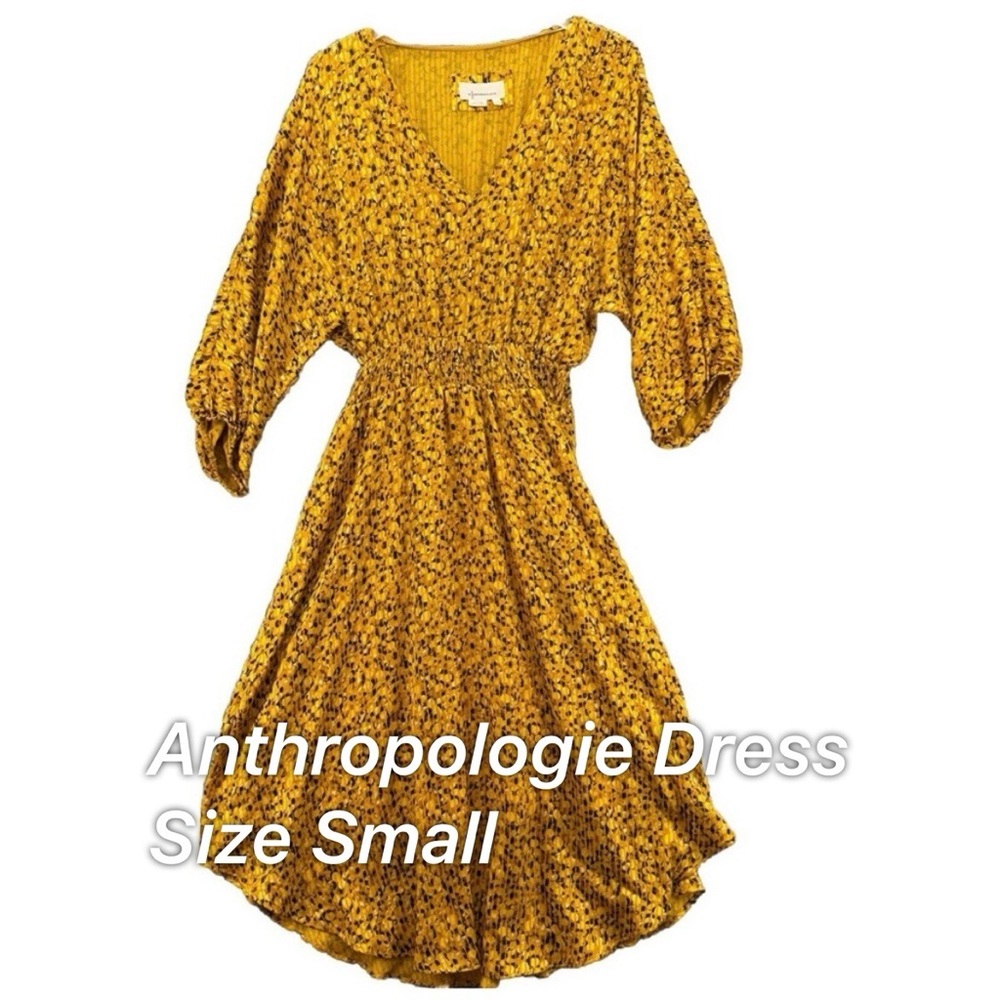 Anthropologie Mustard Floral Dress